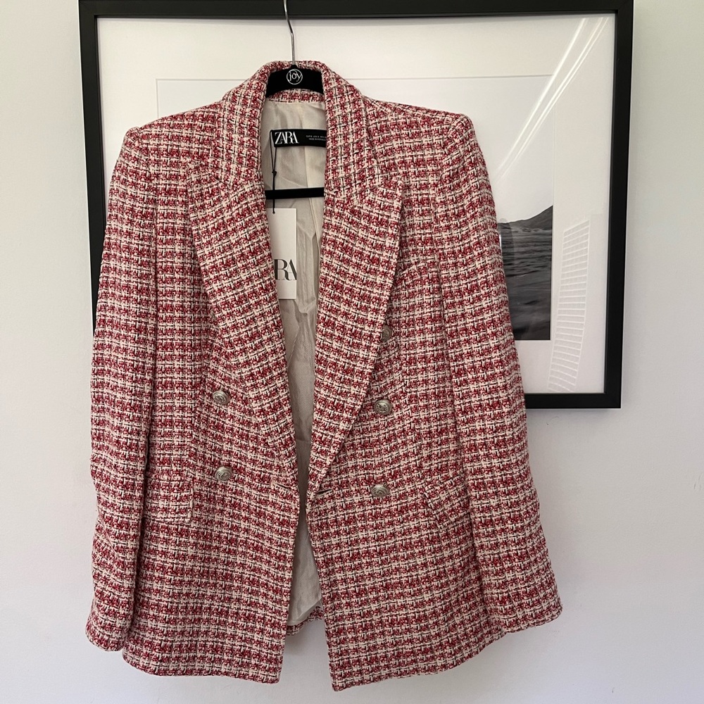 NWT Zara Tweed Blazer with Shoulder Pads